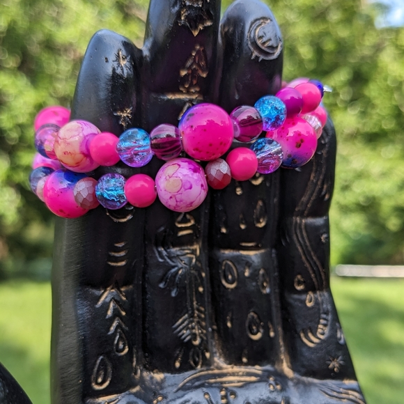 Hot Pink Beads Sparkly Bracelet Glam Cute Handmade Beads Barbie - Picture 8 of 14